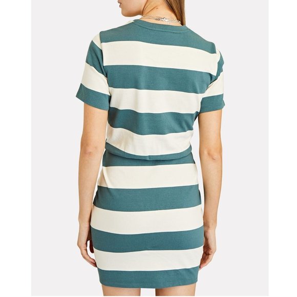 Veronica Beard Tyla Knotted Stripe T-Shirt Dress / Large / Teal Ecru - Picture 3 of 12